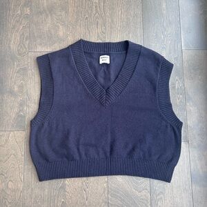 Sunday Best Navy Cropped V-Neck Knit Wool/Cotton Sweater Vest Size Small